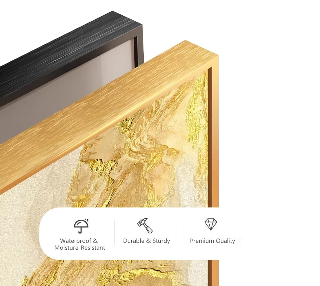 Gold Leaf Texture Decorative Art with Aluminum Frame - Waterproof, Moisture-Resistant & Durable High-Quality Art Frame