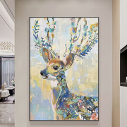 Floral Deer Large-Scale Canvas Wall Art