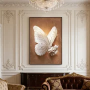 3D White Butterfly & Rose Textured Wall Art – Modern Luxury Living Room Decor