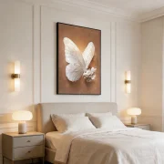 3D White Butterfly & Rose Textured Wall Art – Modern Luxury Living Room Decor