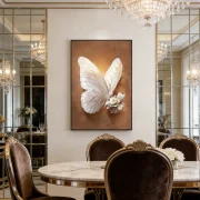 3D White Butterfly & Rose Textured Wall Art – Modern Luxury Living Room Decor