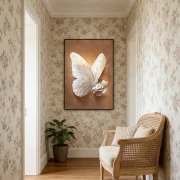 3D White Butterfly & Rose Textured Wall Art – Modern Luxury Living Room Decor