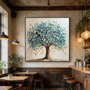 Large Scale Textured Blue & Gold Fortune Tree Large-Scale Wall Art