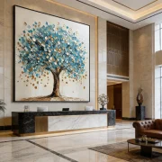 Large Scale Textured Blue & Gold Fortune Tree Large-Scale Wall Art
