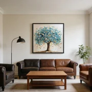 Large Scale Textured Blue & Gold Fortune Tree Large-Scale Wall Art