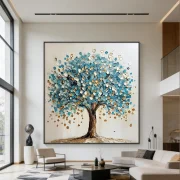 Large Scale Textured Blue & Gold Fortune Tree Large-Scale Wall Art