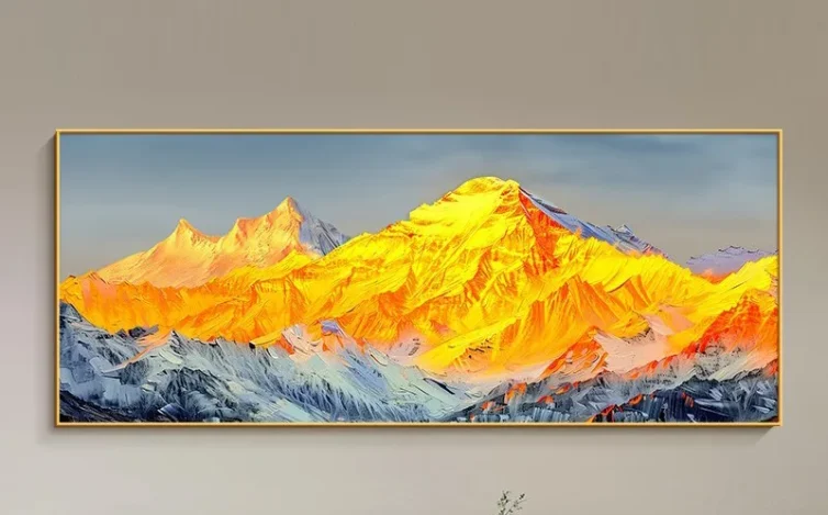 Oversized Golden Mountain Textured Landscape Wall Art – Large-Scale Impasto Mountain Decor