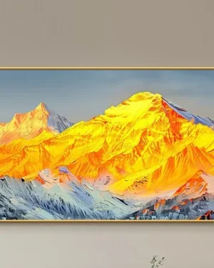 Oversized Golden Mountain Textured Landscape Wall Art – Large-Scale Impasto Mountain Decor
