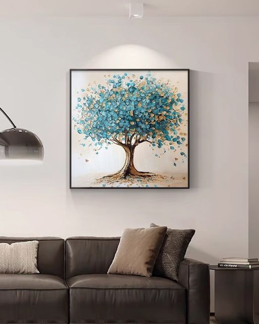 Oversized 3D Blue Gold Tree Canvas Art