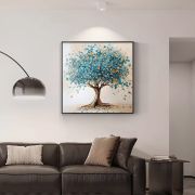 Textured Blue & Gold Fortune Tree Wall Art