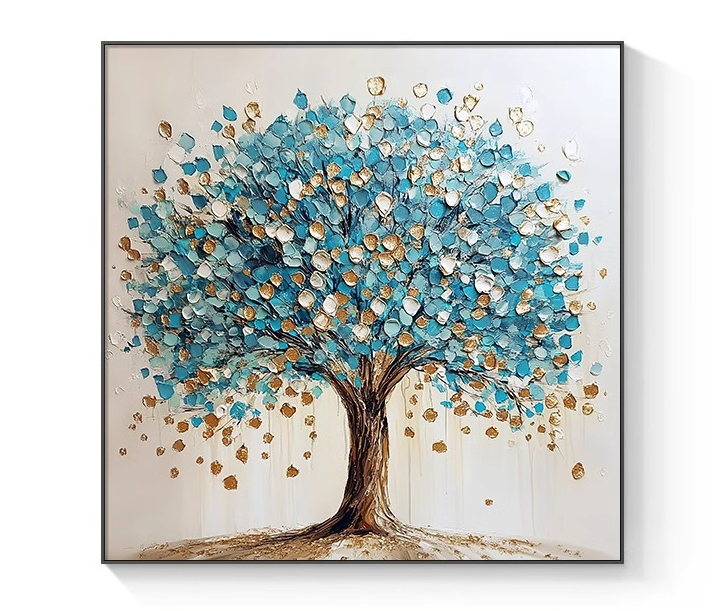 Textured Blue & Gold Fortune Tree Wall Art