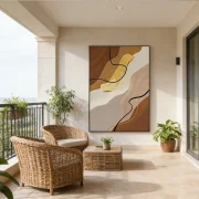 Oversized Neutral Abstract Canvas Wall Art for Large Living Room