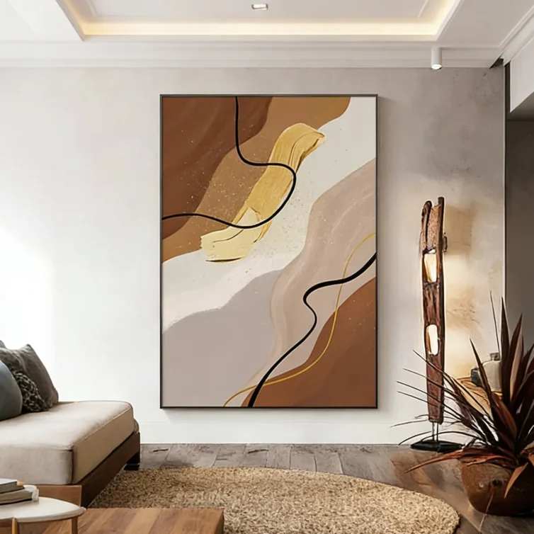 Oversized Neutral Abstract Canvas Wall Art for Large Living Room