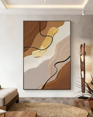 Oversized Neutral Abstract Canvas Wall Art for Large Living Room
