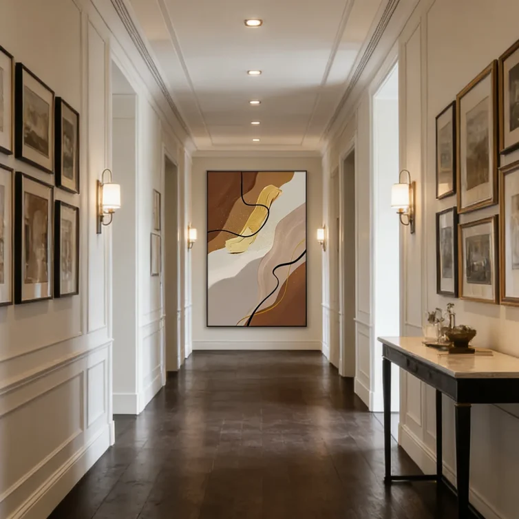 Oversized Neutral Abstract Canvas Wall Art for Large Living Room