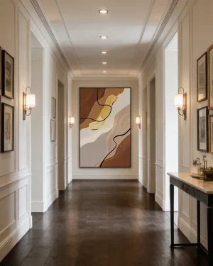 Oversized Neutral Abstract Canvas Wall Art for Large Living Room