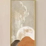 Large-sized 3D textured vertical entryway wall art - glowing fish & moon impasto canvas painting for modern minimalist home decor