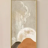 Large-sized 3D textured vertical entryway wall art - glowing fish & moon impasto canvas painting for modern minimalist home decor