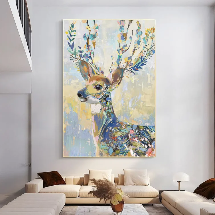 Large-Scale Wall Art Floral Stag: Whispers of the Wild