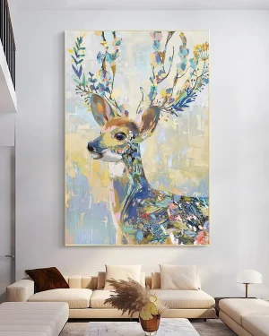 Large-Scale Wall Art Floral Stag: Whispers of the Wild