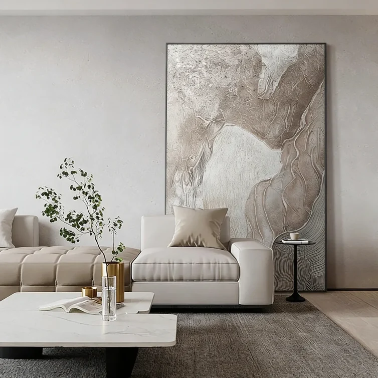 Large Abstract Wall Art in Nordic-Style Living Room