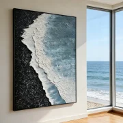 Close-up of textured beach large wall art showing 3D wave brushstrokes