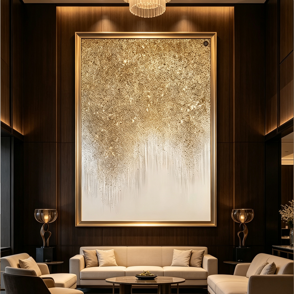 Light Luxury Gold White Abstract Hospitality Wall Art