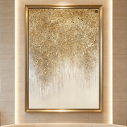 Textured abstract hospitality wall art gold aluminum frame, modern hotel reception wall styling