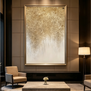 Luxury gold speckle abstract hospitality wall art, hotel lobby warm lighting wall display